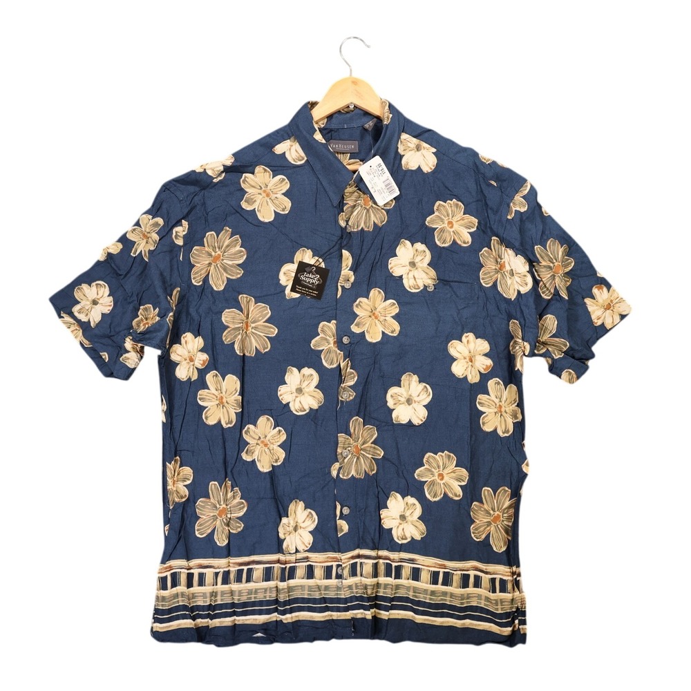 Van Heusen Button Up Shirt Mens XL New Vintage Floral Rayon Short Sleeve